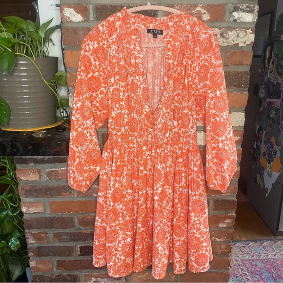J.CREW RUFFLE Collar Orange Mini Dress, cotton poplin floral boutique. Small - Picture 3 of 10